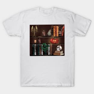 Halloween Bookshelf With Pumpkin T-Shirt